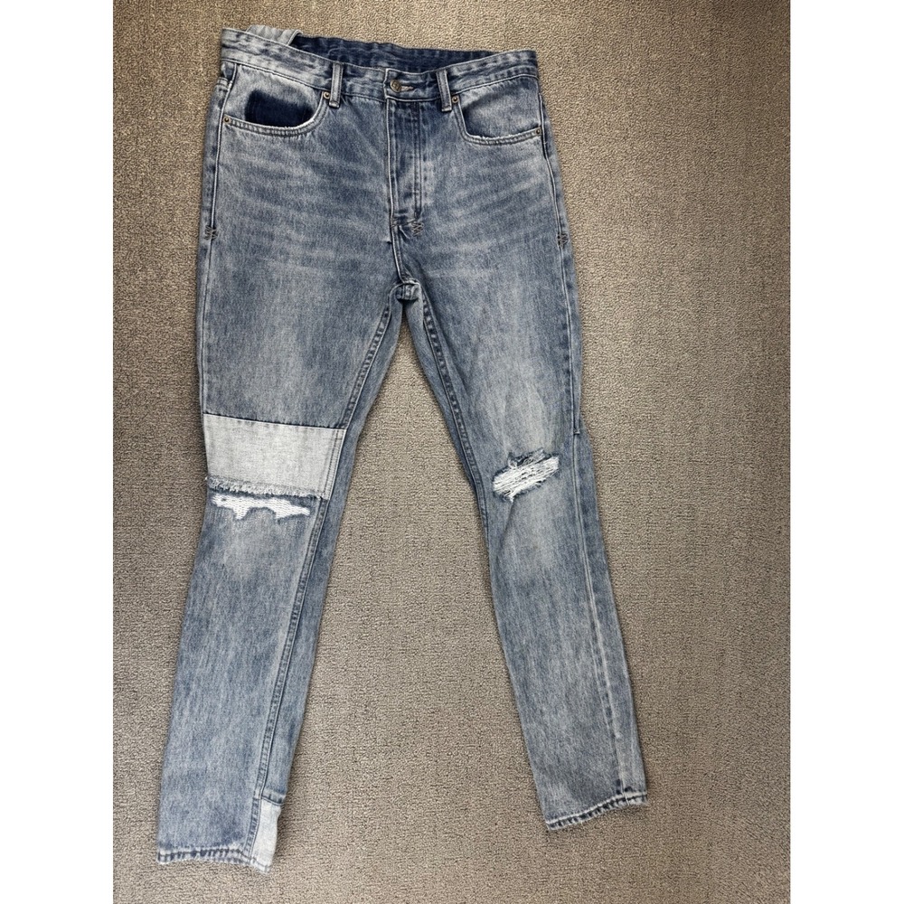 Ksubi Jeans Mens 32 Light Blue Chitch Retrograde Trashed Distressed Slim Tapered